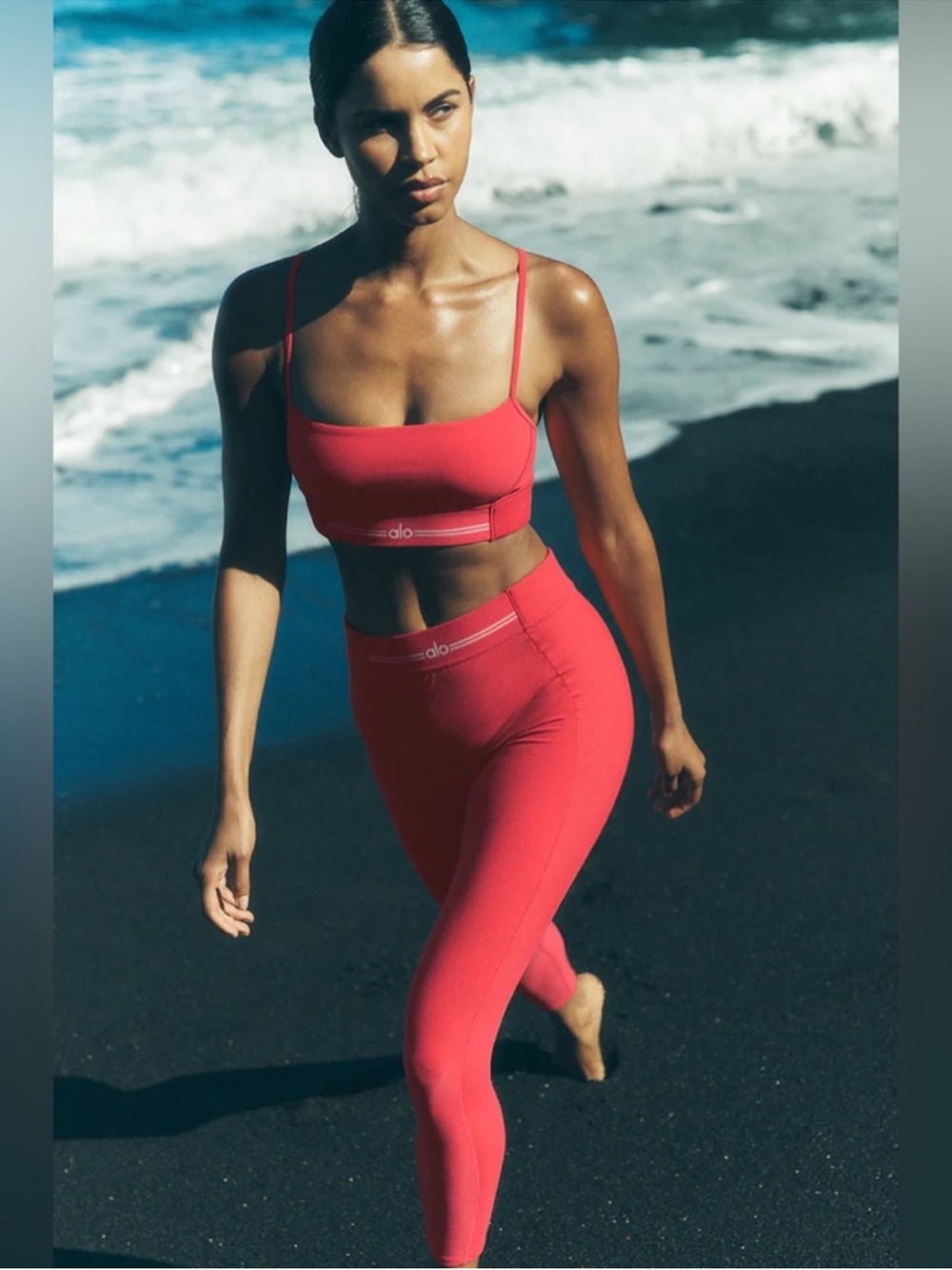 ALO Yoga Relay Bra & Leggings in Candy Red